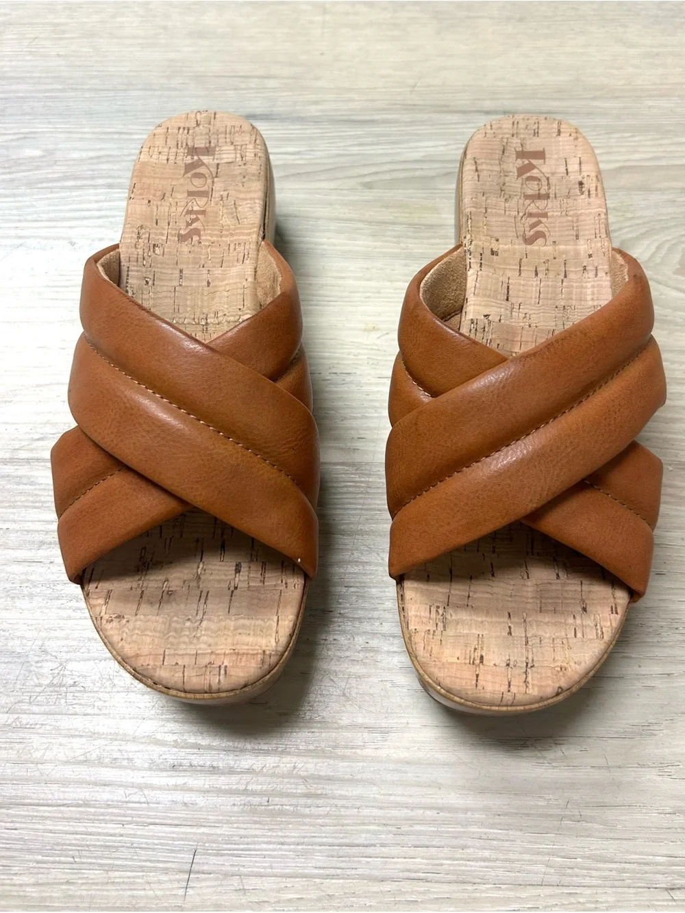 Korks Sandals Faithe Platform Wedge Slip On Tan Crossover Casual Women 7M Boho
